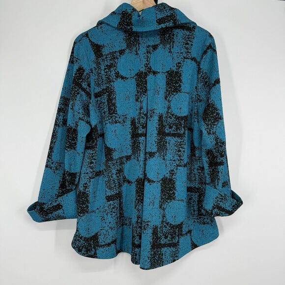 Yushi Women's Textured Jacket Size L Blue Black Big Button Art to Wear Artsy - Picture 6 of 8